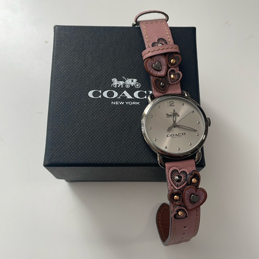 COACH Pink Hearts Genuine Leather Womens Watch